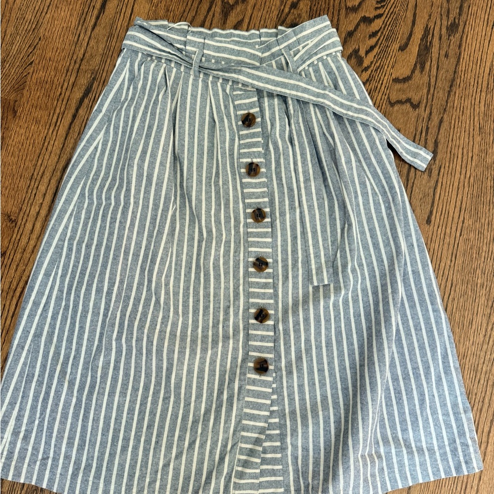 Topshop Blue Striped A-Line Skirt